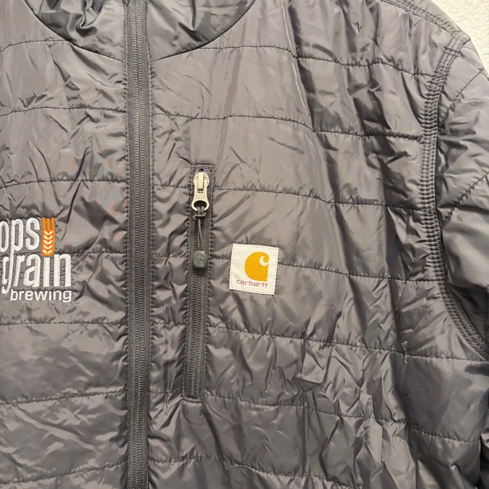 Carhartt Puffer Coat Jacket Mens Size Medium black embroidered hops & grain logo